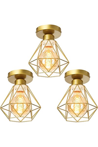 MEEDEN Set 3 Bucati Plafoniera, Model Vintage, E27, Aurie - CN