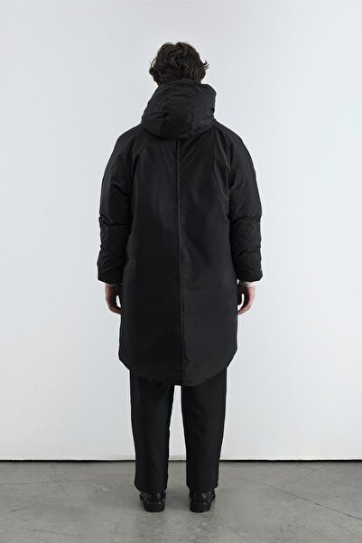 GIESTO Hooded Long Puffer Black Coat