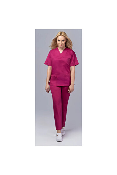 tag Costum medical New Cotton Stretch pentru femei, culoare zmeură