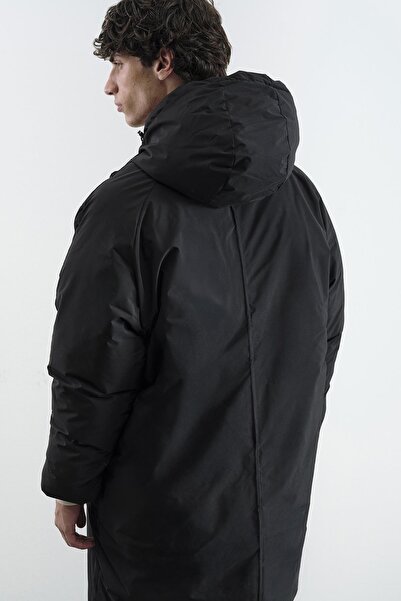 GIESTO Hooded Long Puffer Black Coat