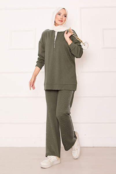 EBRUTESETTÜR Half Zippered Double Suit with Sprinkled Stones