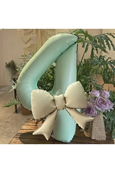 DÜVENCİ TİCARET küf yeşili rakam krem kurdele 2 li DEV BOY folyo yaş balon set