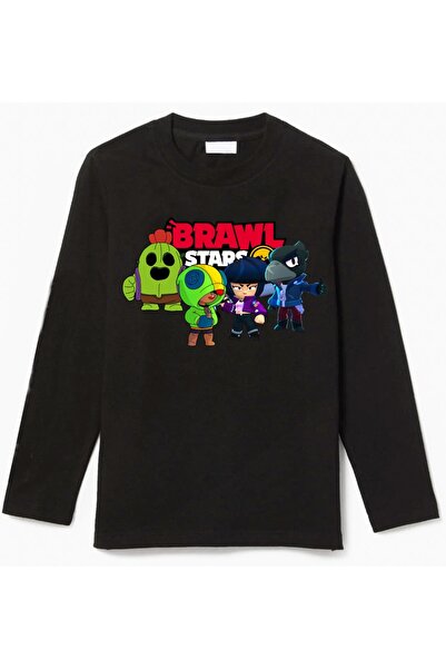 Efendioğlu Design Uzun kollu 4 karakter brawl stars baskılı pamuklu çocuk t-hirt