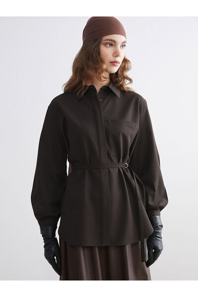 LC Waikiki Lcw Modest Brown Oversize Women's Shirt Tunic