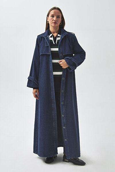 ZÜLAYS Apolet Detaylı Denim Trençkot Açık Mavi