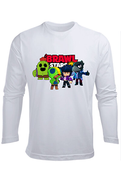 Efendioğlu Design Uzun kollu 4 karakter brawl stars baskılı pamuklu çocuk t-hirt