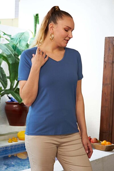 RMG Gamze Moda Large Size V-Neck T-Shirt