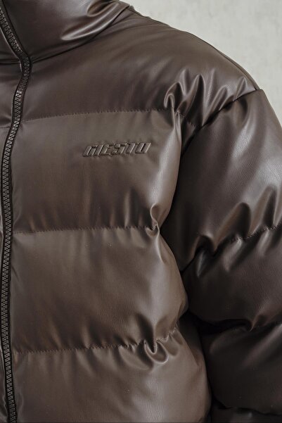 GIESTO Inflatable Leather Brown Coat