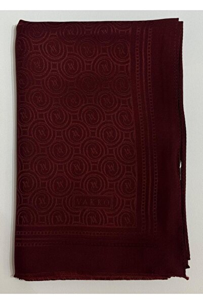 Vakko Jacquard Silk Special Series Monogram Shawl 41364-Burgundy