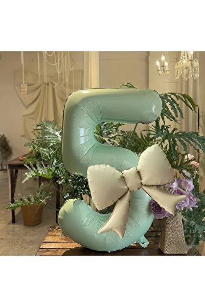 DÜVENCİ TİCARET küf yeşili rakam krem kurdele 2 li DEV BOY folyo yaş balon set