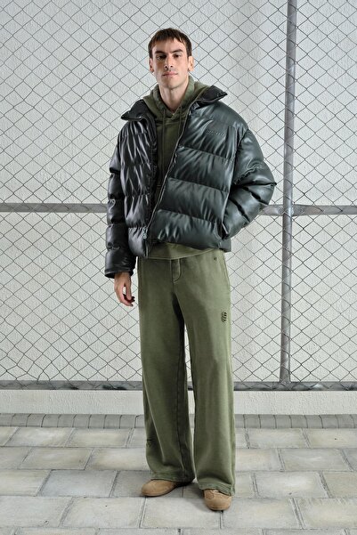 GIESTO Inflatable Leather Khaki Coat