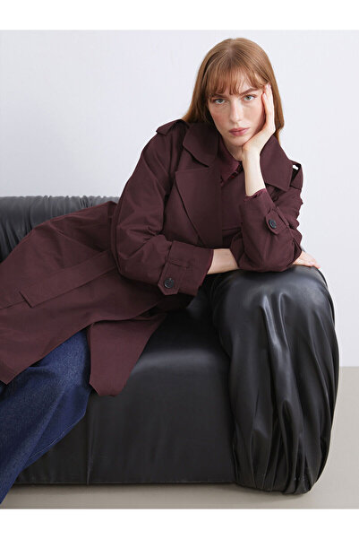 LC Waikiki Mürdüm Ceket Yaka Kadın Trençkot