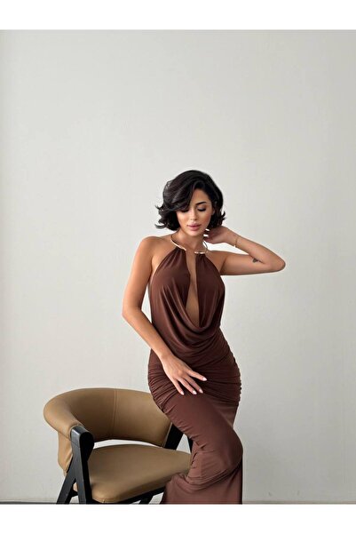 BEAUTY FASHİON Women's Evening Dress Deep Backless Maxi Evening Dress with Ir...