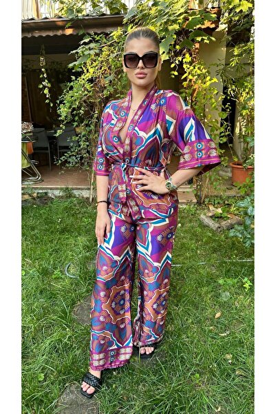 Intisimo Women's Two-Piece Set, Printed, Satin, Cyclamen/Blue