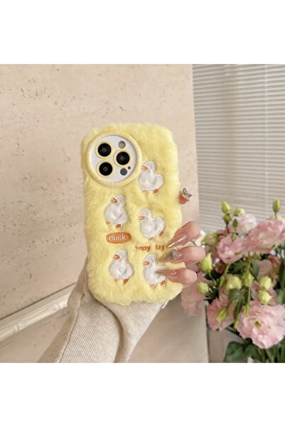 Paw Butik Iphone 13 Peluş Ördek Desenli Telefon Kılıfı – Yumuşak Peluş Kaplama