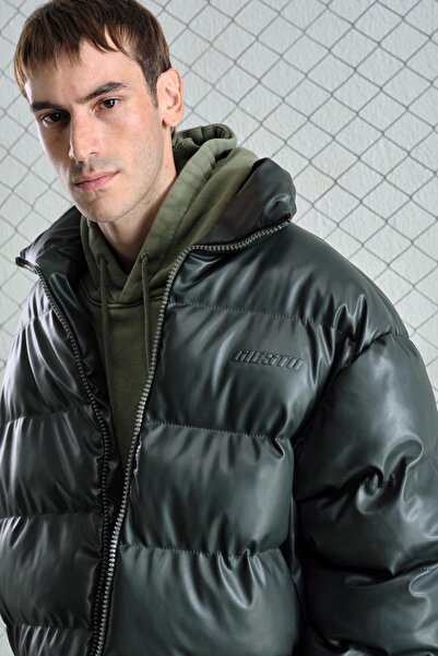 GIESTO Inflatable Leather Khaki Coat