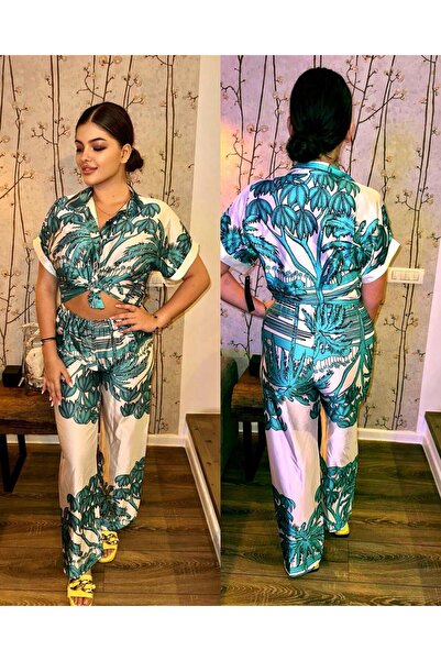 Intisimo Women's Suit, Two Pieces, With Print, Satin, Turquoise