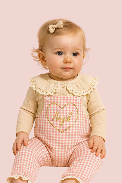 Balbadem baby kids Plaid Patterned Baby Girl Satin Floral Embossed Romper and Hair Bandana Set 3-6-9-12 Months