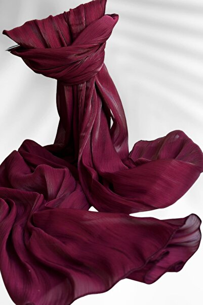 Esilanur Saten Dokulu Janjan Abiye Şal 75x180cm Bordo