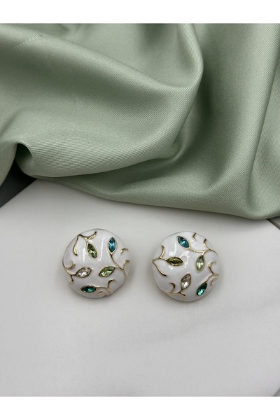 Unzilee White Enamel Green Shades Zircon Stone Spring Branch Concept Design E...