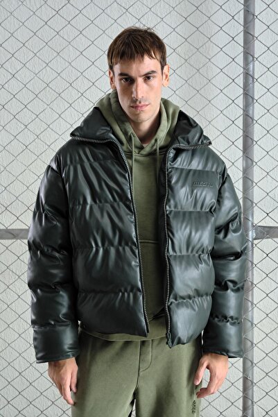 GIESTO Inflatable Leather Khaki Coat