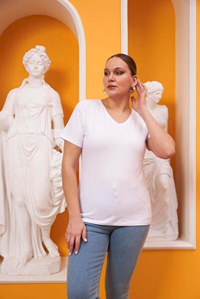 RMG Gamze Moda Large Size V-Neck T-Shirt