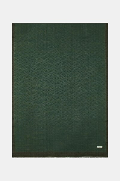 Vakko Cotton Silk Striped Monogram Shawl 41728-Emerald Green