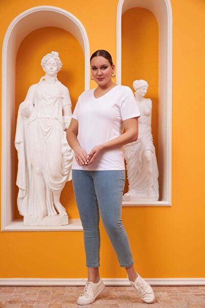 RMG Gamze Moda Large Size V-Neck T-Shirt