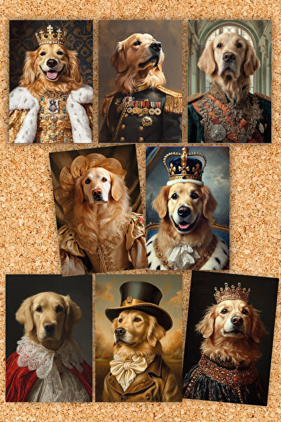 Pankart Evi 8 Pieces Royal Golden Dog Board Photo Card Set