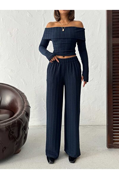 Zeynep Öykü Style Women's Madonna Collar Finger-Looped Blouse Pants Set
