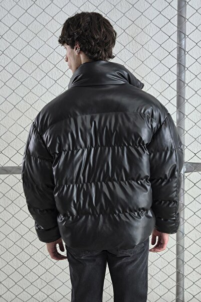GIESTO Inflatable Leather Black Coat