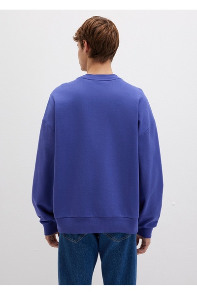 Mavi silikon logo baskılı oversiz (geniş kesim) sweatshirt
