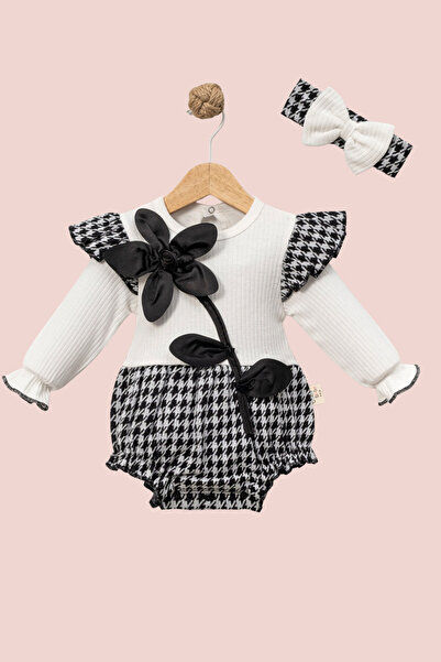 Balbadem baby kids Plaid Patterned Baby Girl Satin Floral Embossed Romper and Hair Bandana Set 3-6-9-12 Months