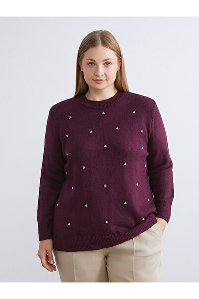 LC Waikiki LCWAIKIKI Κλασικό γυναικείο πλεκτό πουλόβερ με χάντρες με λαιμόκοψη (W5)