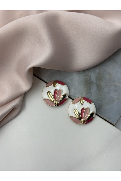 Unzilee Pink Enamel Flower Figured Design Earrings