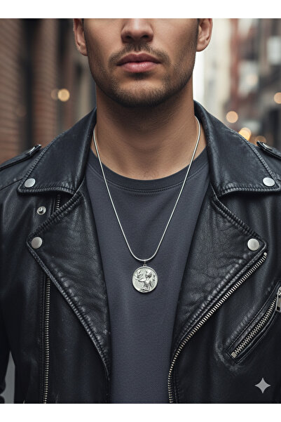 AURA Men's Steel Necklace with Athena Icon