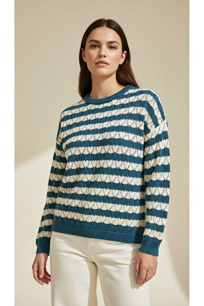 Digz fashion Blue-White Striped Knit Sweater