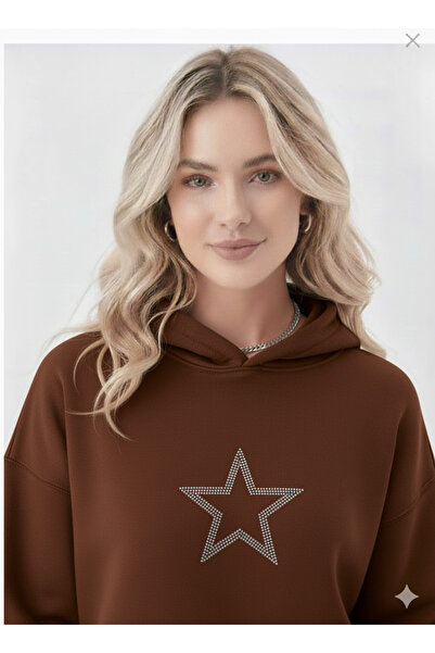 dwnwear Γυναικεία φούτερ με κουκούλα Unisex με επένδυση fleece αστέρια πέτρα B με τύπωμα O oversized