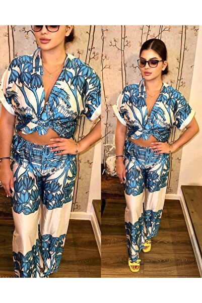 Intisimo Women's Two-Piece Set, Printed, Satin, Light Blue