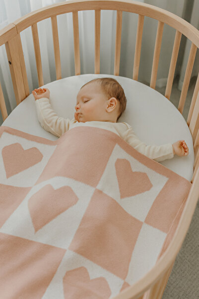 Sebir Moda Heart Patterned Checkered Knitwear Baby Blanket 90X90Cm