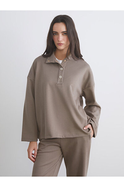 LC Waikiki Brown High Neck Oversize Women's Sweatshirt