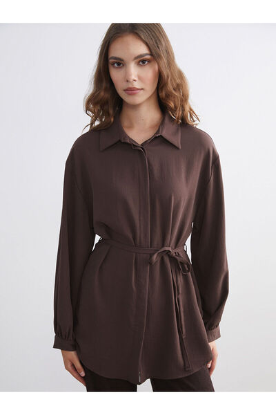 LC Waikiki Nevavm Lcw Modest Brown Oversize Women's Shirt Tunic with a Differ...