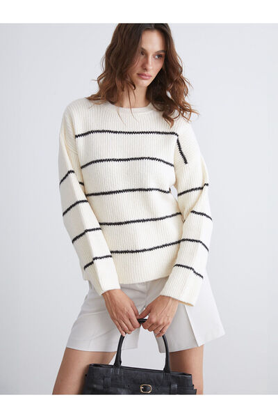 LC Waikiki Pulover de damă oversize cu dungi cu guler rotund