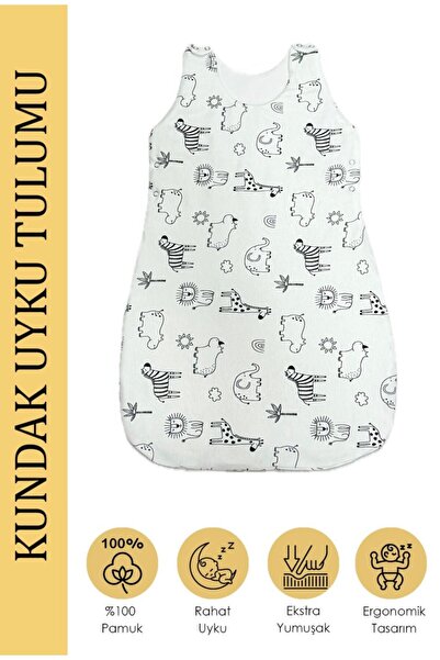 Lumos Trade Yenidoğan Bebek Organik Siyah Beyaz Safari Soft Kundak Uyku Tulumu 0-6 Ay - Önlük Hediyeli