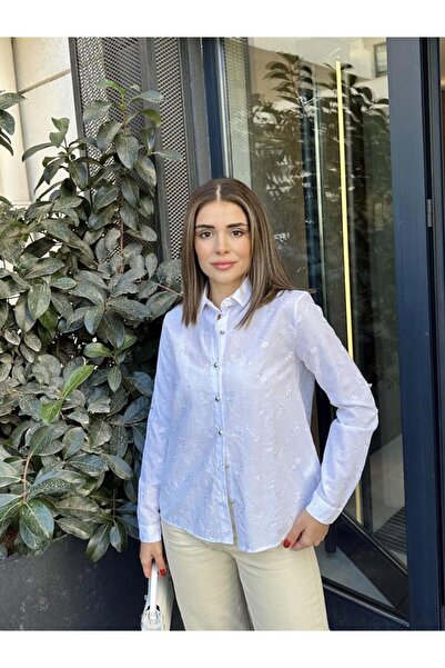 Pasaklı Giyim Women's White Classic Basic Poplin Shirt - Embroidery Detailed 3398253