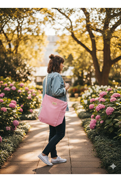 KOSTEBAG Dream Pembe 345gr Gabardin Kumaş 24×34×14cm Tam Körüklü Bez Çanta