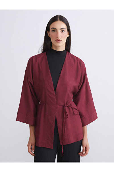 LC Waikiki Lcwaikiki Classicgreen Shawl Collar Textured Women's Kimono