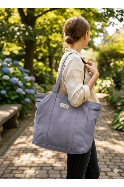 KOSTEBAG Vera Gri 345gr Gabardin Kumaş 38×36×18cm Tam Körüklü Bez Çanta