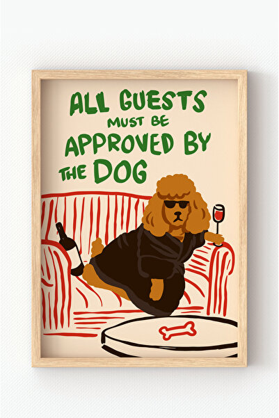 MIOVI Ahşap Çerçeveli Köpek İllüstrasyon Tablo – Şarap Kadehli Mizahi Modern ...