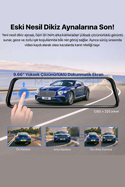 METONTECH Akıllı Dokunmatik Dikiz Aynası | Multimedya Ekranı | Ön ve Arka Kamera | CarPlay & Android Auto